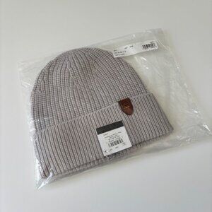 Coach Grey Wool Knit Beanie Hat Soft Leather Tab New Retail $128 Minimalist